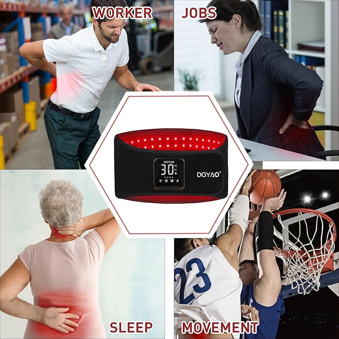 Cordless Rechargeable Red Light Therapy Belt, Wearable Infrared Light Therapy with Pulse Mode, Removable 4000 mAh Battery 5 Light Intensities to Relieve Back Body Pain