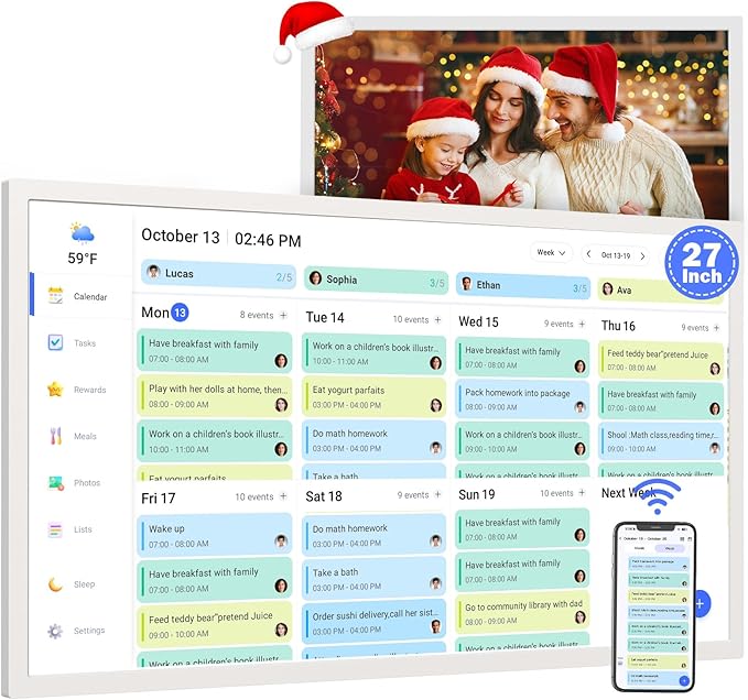 27 Inch Digital Calendar Chore Chart with Touchscreen - 1080P Full HD Interactive Display, Wall & Desk Mountable Family Planner, to-Do List & Meal Planner, Digital Picture Frame Gifts for Women Mom