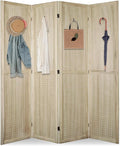 ECOMEX 4 Panel Room Divider, 5.6Ft Pegboard Display Wooden Room Divider Folding Privacy Screen Room Divider Freestanding Peg Board Display for Trade Show Craft Show Home Wall Organizer, Natural Wood