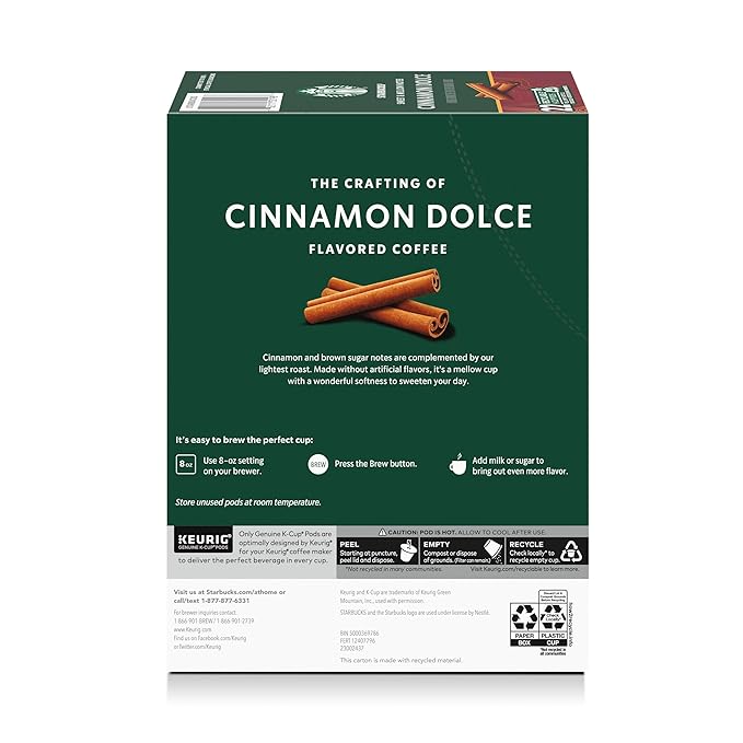 Starbucks K-Cup Coffee Pods, Flavored Hot or Iced Coffee, Cinnamon Dolce, 22 Keurig Pods