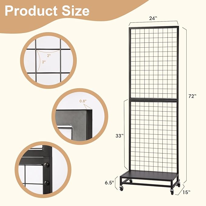 NectaCol Grid Wall Panels, 2'x 6' Gridwall Panel Display Stand with Baseplate, Black Wire Grid Wall Display Rack, Grid Panels for Display, Retail Display Stand - 2 Packs