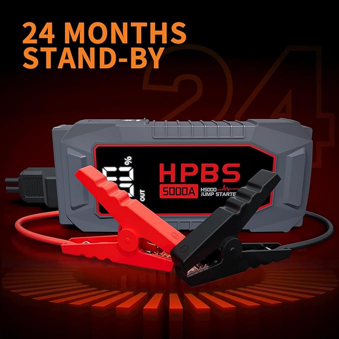 HPBS Car Jump Starter - 5000A Peak Jump Starter Battery Pack with DC for Up to All Gas and 10.0 L Diesel Engines, 12V Portable Battery Jump Starter with 3.0" LCD Display