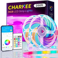 CHARKEE LED Strip Lights 200ft (2 Rolls of 100ft). 24V 5050 Ultra Long Super Bright Smart Light Strips with APP Control. 24keys Remote Music Sync Color Changing Led Lighting for Bedroom, Decoration