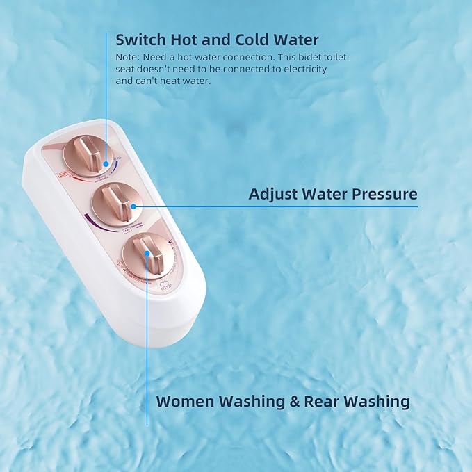 Hibbent Bidet Attachment for Toilet with Self Cleaning Dual Nozzle, Hot and Cold Water Spray Non-Electric Mechanical Toilet Seat Bidet for Rear or Female Washing Sanitizing, Rose Gold