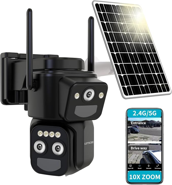 LETSCEE Security Cameras Wirelss Outdoor Solar Powered by LETSCEE