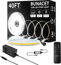 BUNACET COB LED Strip Light 40ft/12m (1 Roll) Cool White 6500K High Lumen CRI 90+ with UL Listed Power Adapter RF Remote for Bedroom Counter Under Cabinet Kitchen Projects