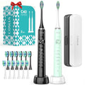 COSLUS Sonic Electric Toothbrush for Adults: 47000 VPM for Deep Cleaning & Whitening with Travel Case - 5 Modes for Sensitive Teeth & Braces, Wireless Charging, 6 Brush Heads, Black & Green (2PCS)