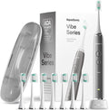 Aquasonic Vibe Series Ultra-Whitening Toothbrush – ADA Accepted Electric Toothbrush - 8 Brush Heads & Travel Case – 40,000 VPM Motor & Wireless Charging - 4 Modes w Smart Timer – Charcoal Metallic