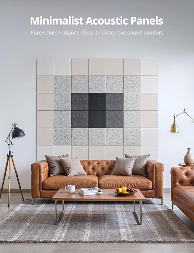 Square Acoustic Wall Panels, Sound Absorbing Panels for Walls, Ceiling, Doors, 12 Pack 12"x12"x0.4" Decorative Black Acoustic Tiles for Recording Studio, Office, Room, Home