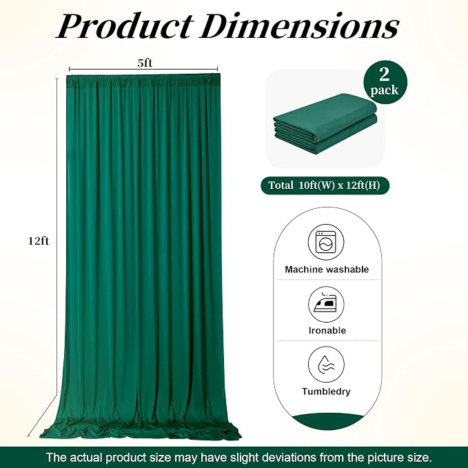 12ft x 10ft Wrinkle Free Hunter Green Backdrop Curtains - Image 6
