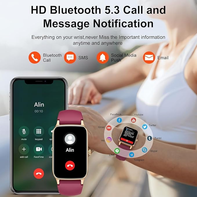 Jugeman Smart Watch for Men Women, 1.57" Smartwatch, Fitness Tracker Red - Image 2