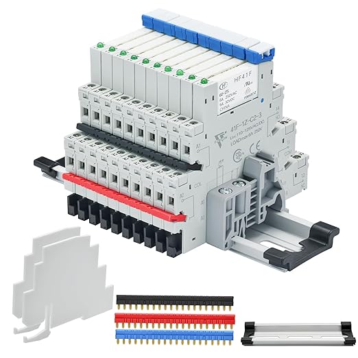 10Pcs Electromechanical Relay Miniature Power Relay 110V/ 120V AC/DC HF41F/60-ZS 1NO 1NC 6A SPDT with LED Indicator, Socket Base, DIN Rail Slotted UL Listed