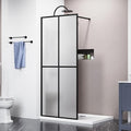 Goodyo 34"- 46" x 72" Glass Shower Door Clear Tempered Glass Panel Fixed Shower Screen for Walk-in Bathroom Matte Black Finish (34" W x 72" H Grid Frost)