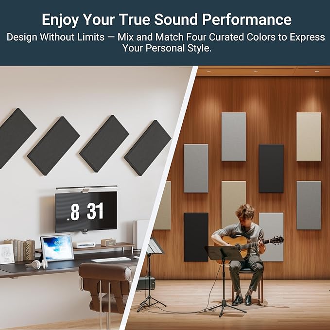 4 Pack High-Density Core with Fabric Cover Acoustic Panels – 24×12×2 In Self-Adhesive Soundproofing and Sound-Absorbing Wall Panels for Echo Reduction in Studio, Theater, or Recording (Midnight Black)