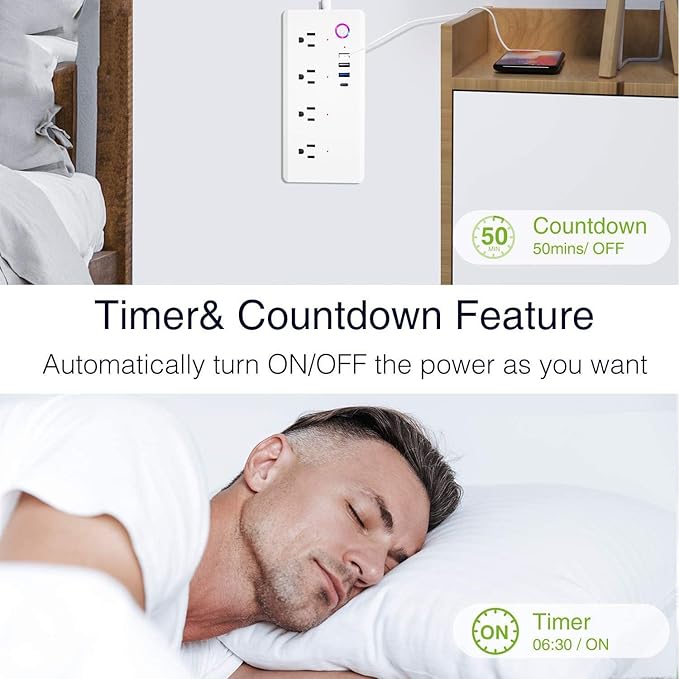 UseeLink WiFi Smart Power Strip,Surge Protector with 3 USB Ports 1 Type C (PD 20W) & 4 AC Outlets Compatible with Alexa, Google Assistant Voice Control, No Hub Required White