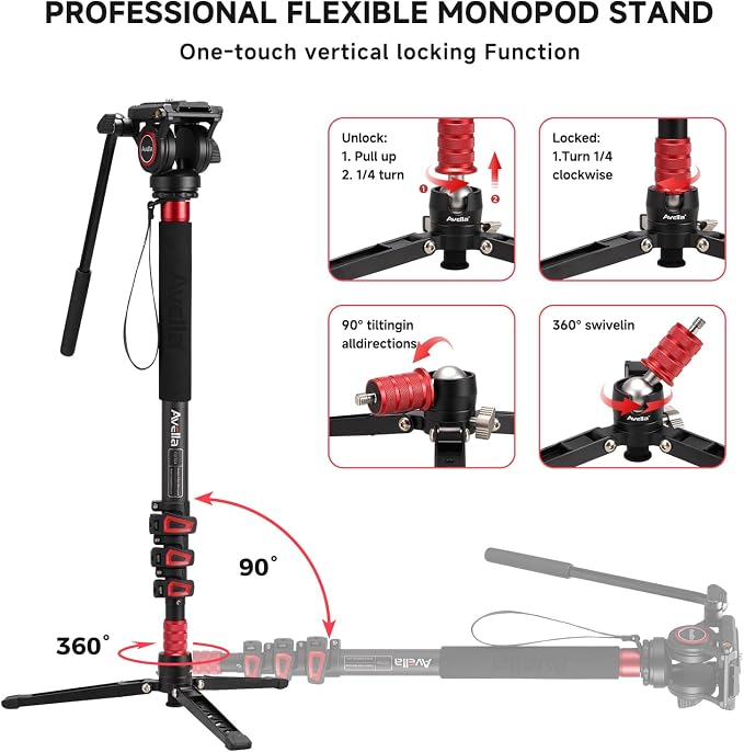 Avella CD324 Carbon Fiber Video Monopod Kit, - Image 6