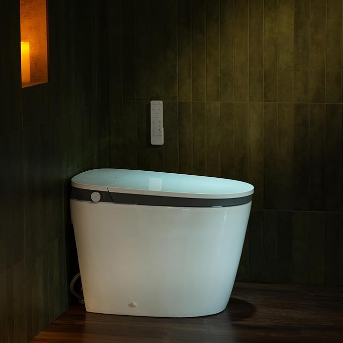 WOODBRIDGE Smart Toilet with Auto Open/Close,1000g MaP Flush Score,Foam Shield,Foot Sensor, Movement Drying,Auto Flush,ADA Height,Blackout Flush,Heated Seat,One Piece Toilet with Tank Built in