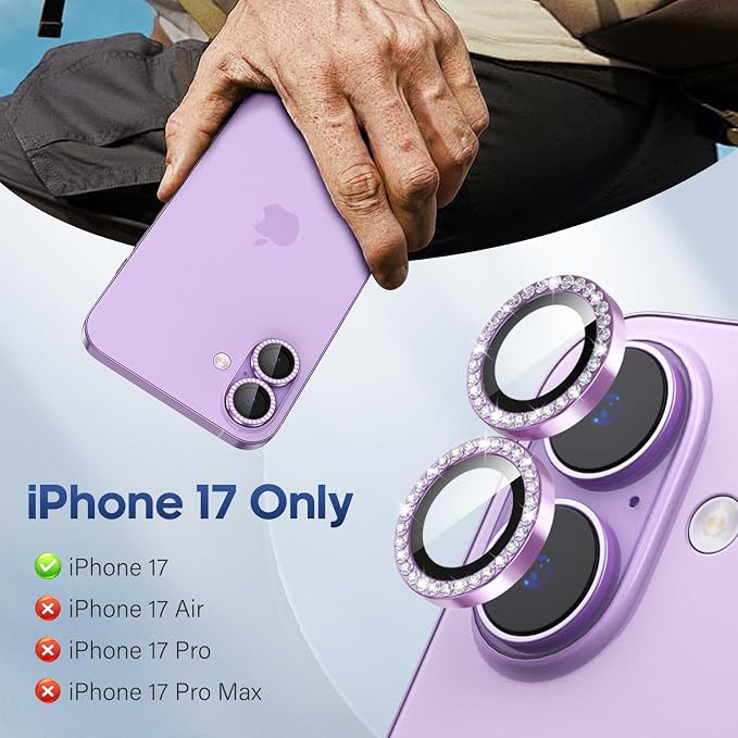 for iPhone 17 Camera Lens Protector Bling, Individual Diamond Metal Ring - Image 2