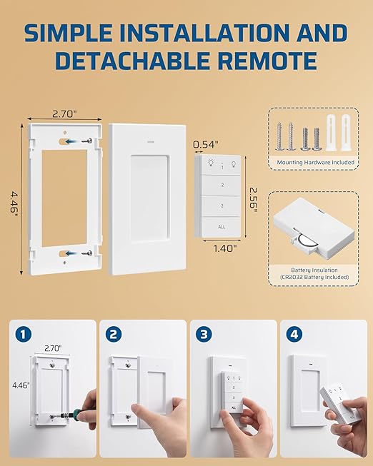 DEWENWILS Remote Control Outlet, Wall Mounted Wireless Light Switch, 2 Independent Control Sockets Electrical Remote Outlet Switch for Lamps, Fans, Household Appliance, No Wiring,100 Ft Range