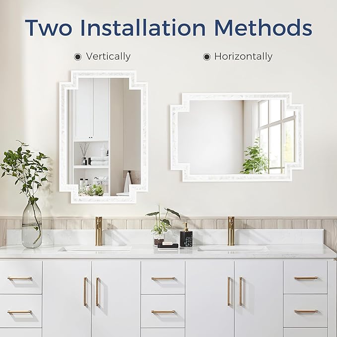 Tanmicoshomy 24 x 36 Inch Rectangle Mirrors for Wall, Natural Shell Framed Decorative Mosaic Mirror for Bathroom, Bedroom, Living Room or Entryway, Wall Mounted Horizontal or Vertical