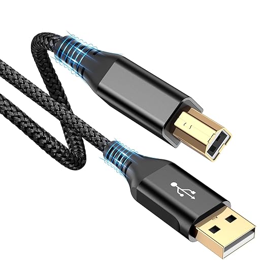 sweguard Printer Cable 15ft USB A to USB B Printer Cord High-Speed Nylon Braided USB 2.0 MIDI Cable for HP Canon Brother Dell Epson Samsung Piano Lexmark DAC & More