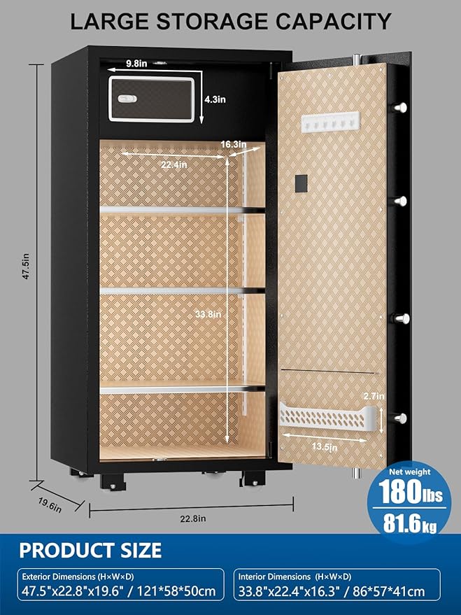 TIGERKING 11.5 Cu Ft Large Heavy Duty Home Security Safe – Digital Touchscreen Lock, Anti-Theft, Adjustable Shelves, Easy to Use, Jewelry & Valuables, Ideal for Home or Office (Black, Classic Style)