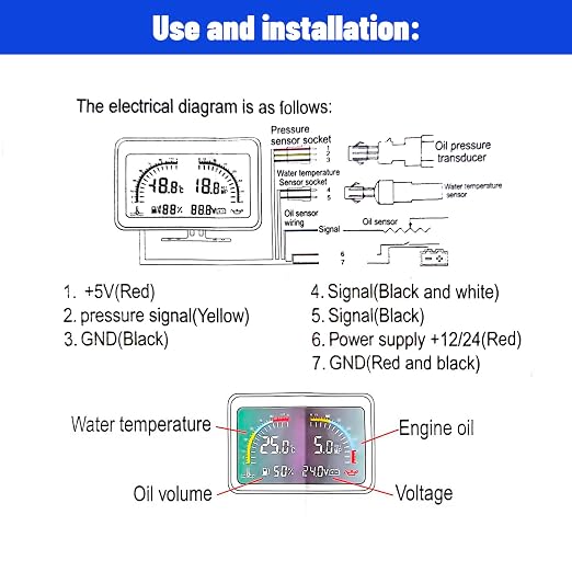 4-in-1 Auto Car LCD Meter Digital Oil Pressure Voltage Water Temperature Fuel - Image 6
