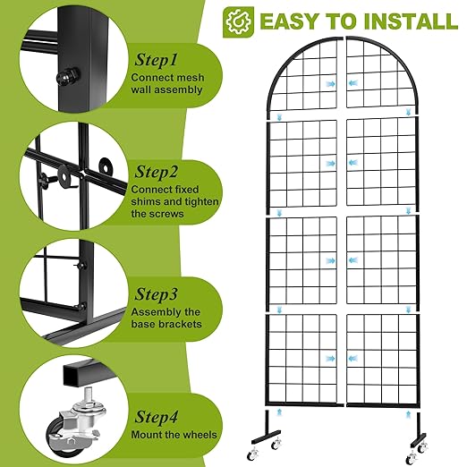 VGMiu Grid Wall Panel 2PCS Display Stand 2' x 5.2' FT Black Grid Wall Panels Movable Retail Display Racks Floorstanding Gridwall Heavy Duty with Wheel for Art Craft Photo Displays Fair Trade Show