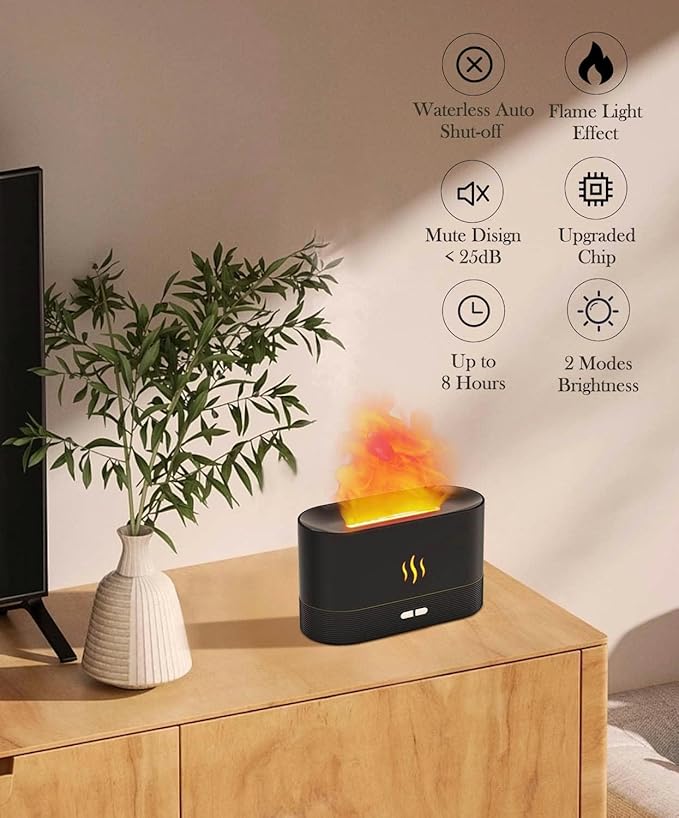 Flame Air Diffuser Humidifier,Upgraded Scent Diffuser for Essential Oils,Ultrasonic Aromatherapy,Fire Mist Humidi with 2 Brightness,Auto-Off Function for Room Home Office(Black)