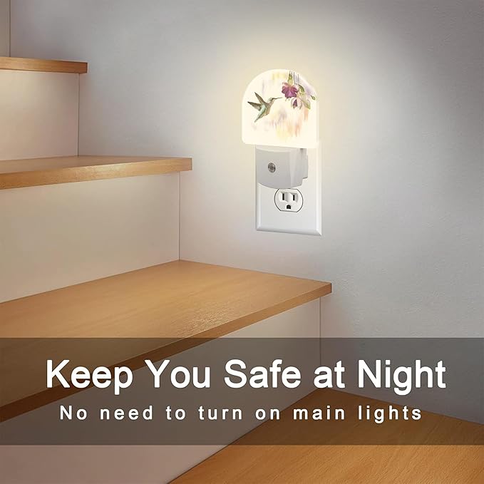 sndheke Hummingbird Flowers Night Light for Kids,Groovy Cute Bird Floral Night Light Plug in with Dusk to Dawn Sensor,0.5w Energy Saving Sleep Friendly Nightlight for Hallway Stairway Kitchen Bedroom