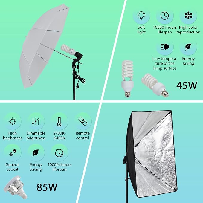 Photography Lighting Kit with Backdrops, 8.5 x 10 ft Backdrop Stand, Softbox - Image 2