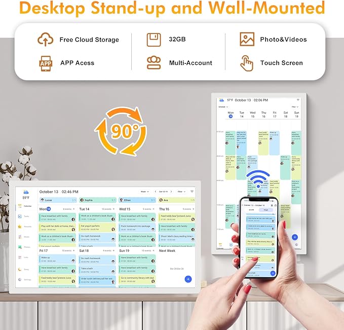 24" Digital Calendar Picture-Frame for-Wall-Planner - Touchcreen Interactive Electronic Calendar Display, Chore Chart, Star Reward, Sync Google iCloud Outlook Via APP, Wall Mount, Gifts for Mom Dad