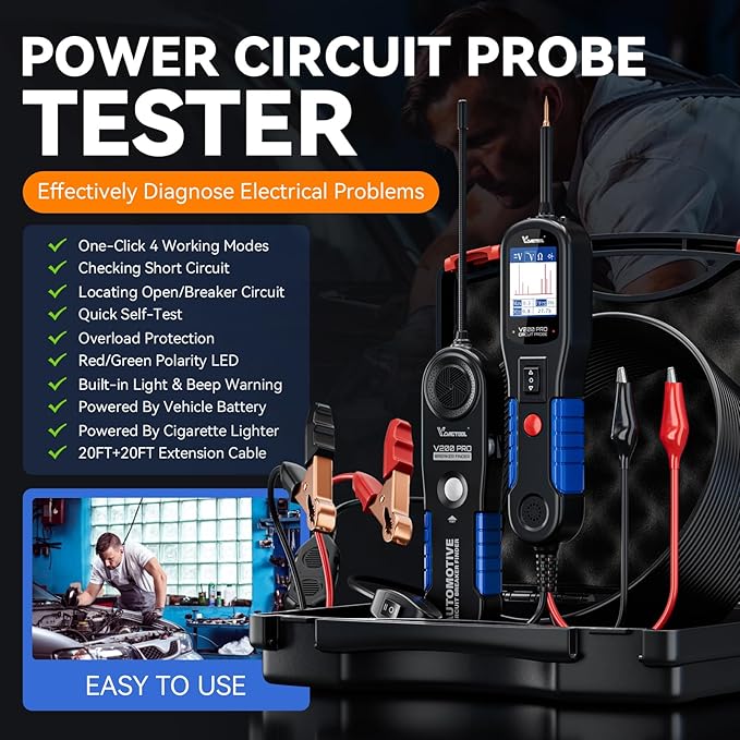 VDIAGTOOL V200 Pro Automotive Power Circuit Probe Tester Breaker Finder Tool, 12/24V Electrical Open Short Circuit Finder, Wire Tracer, AC/DC Trailer Relay Fuse Test for 99% Cars