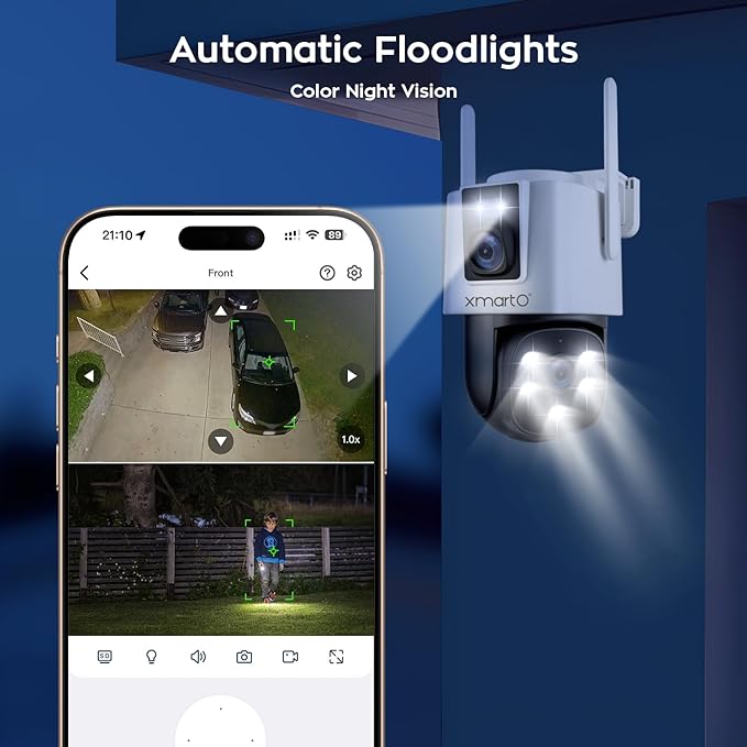 xmartO [WiFi 6 Dual-Lens Camera] 2-in-1 QHD WiFi Home Security Camera with AI Tracking, Pan Tilt Zoom, 5G/ 2.4G Dual Band, Bluetooth Easy Setup (Works Only w WiFi6 NVR, Also Works Standalone)