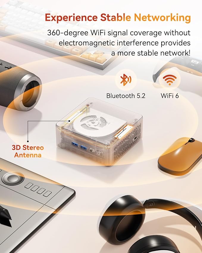 GEEKOM A5 Mini PC with AMD Ryzen 5 7430U, 3-Year Coverage, 16GB RAM(Upgradable, Not LPDDR)&512GB M.2 NVMe SSD, Windows 11 Pro Desktop Computer Support 8K/Wi-Fi 6/BT 5.2/USB 3.2/SD Slot/6x USB