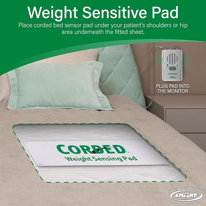 Smart Caregiver® Bed and Chair Exit Alarm System for Fall/Wandering Prevention – Know When They get up! Includes Monitor with 10in x 30in Bed Sensor Pad and 10in x 15in Chair Sensor Pad