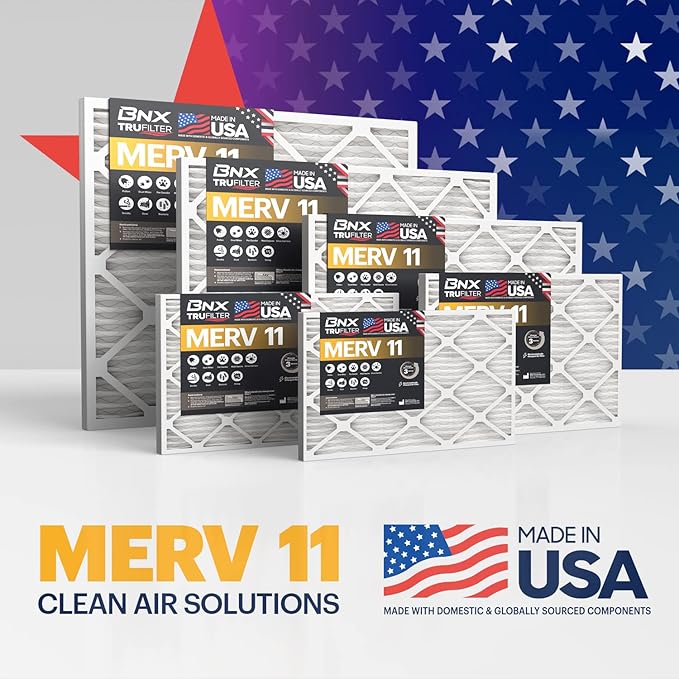 BNX 16x20x1 MERV 11 Air Filter 12 Pack - MADE IN USA - Electrostatic Pleated Air Conditioner HVAC AC Furnace Filters - Removes Dust, Mold, Pollen, Lint, Pet Dander, Smoke, Smog