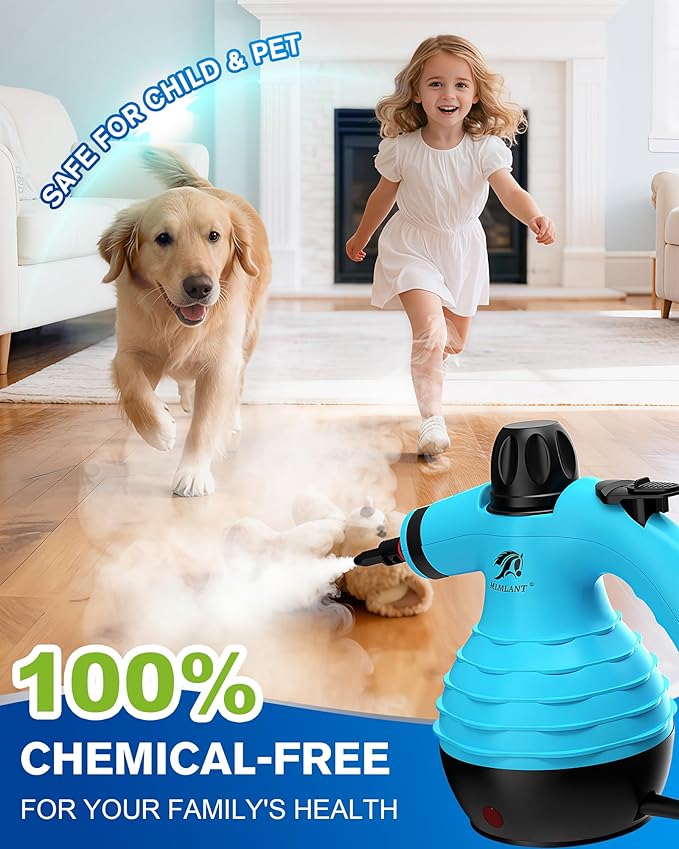 MLMLANT Handheld Steam Cleaner, multi-functional portable steam cleaner with a safety lock and a 9-piece accessory set, suitable for steam cleaning carpets, sofas, mattresses, car seats, kitchens