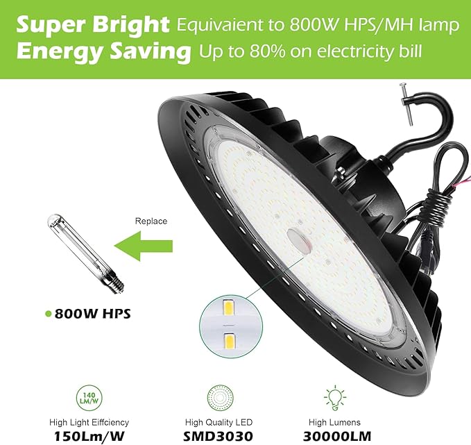 BFT UFO LED High Bay Light 200W 5000K High Bay LED Shop Lights 30000LM 1-10V Dimmable ETL Listed with US Plug led UFO high Bay for Warehouse Lights Commercial Bay Lighting 3PACK