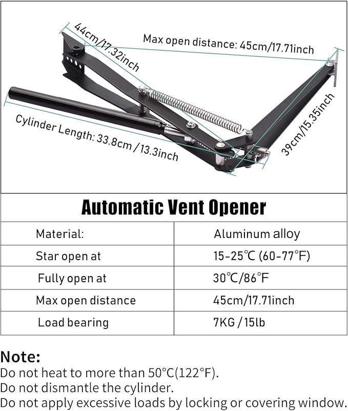 2X Auto Vent Opener Solar Automatic Window Opener for Greenhouse Heat Sensitive Roof Vent Opener Auto Vent Kit Gardening Tools Greenhouse Accessories Hothouse Roof Vent Kit (Dual Spring Up to 30lbs)