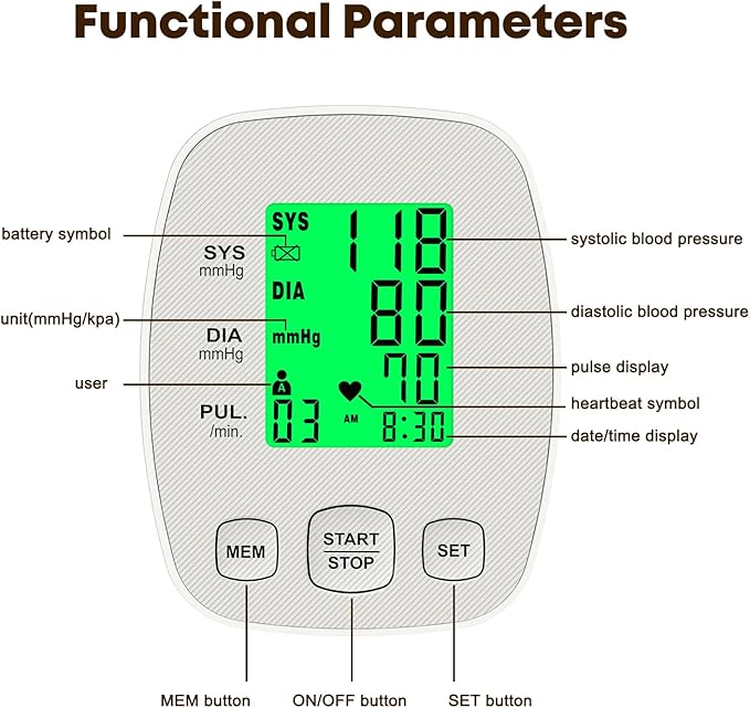 Arm Blood Pressure Monitor with 2 Cuffs, Pediatric Blood Pressure Cuff 6"-9"，Medium/Large Cuff 9"-16.5"， Includes 4 AAA Batteries