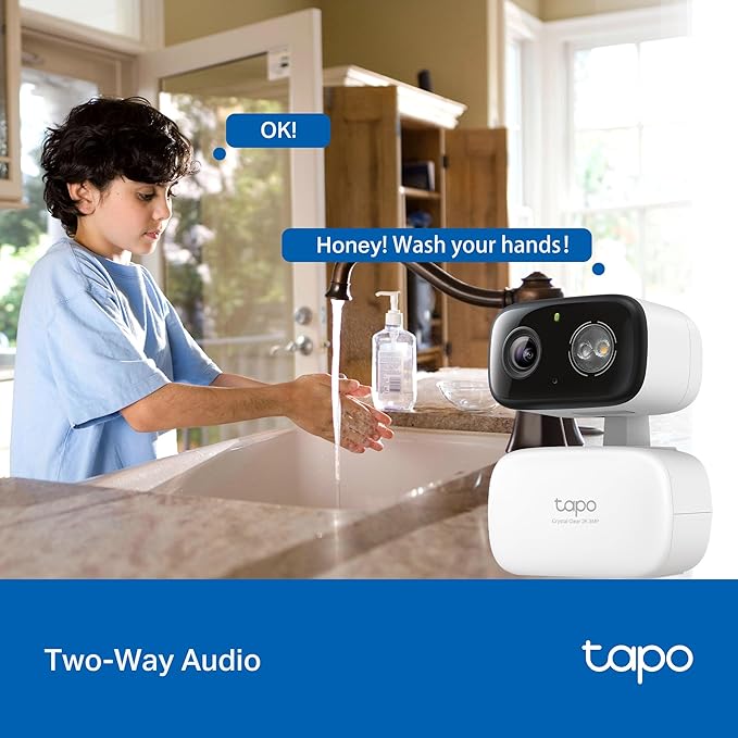 Tapo 2K Indoor/Outdoor Pan/Tilt Wired Security Camera - Baby Monitoring, Person & Baby Cry Detection, 360° Motion Tracking, Night Vision, No-Subscription Local Storage or Optional Cloud, C216 (2-Pack)