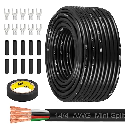 MOOKEERF 14/4 AWG Mini-Split Cable - 150FT 14 AWG 4 Conductor Control Cable 300V Stranded Oxygen-Free Pure Copper Wire for Mini Split Air Conditioner,Heat Pump,HVAC Systems and Speaker Systems
