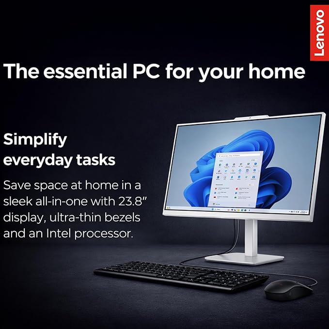Lenovo 24" FHD All-in-One (AIO) Desktop - 16GB RAM - 512GB SSD - Intel Core - Office 365 for The Web | Stylish & Sleek - Stunning Display - Easy Task Management & Clear Calls - Fast & Quick Access