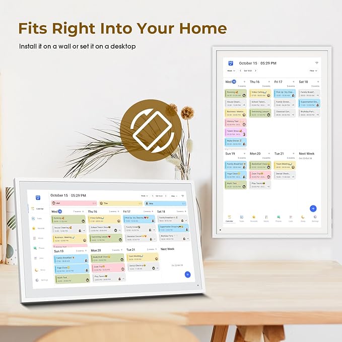 Digital Calendar, 15.6" Electronic Calendar For Wall, 1080P IPS Touchscreen Smart Family Planner& Chore Chart, Two - Way Sync With Phones Supports All Google Play Apps, Wall/Desk Mountable