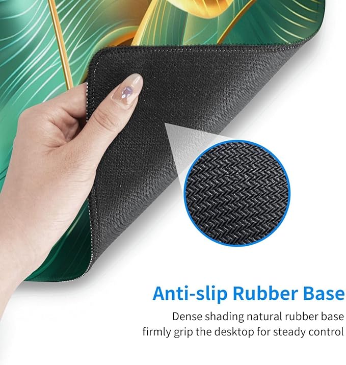 CANFLASHION Desk Pad,Office Desk Mat 31.5"×11.8" Large Gaming Mouse Pad,Durable Extended Computer Mouse Pad,Waterproof Thick Big Mouse Pads with Non-Slip Rubber Base Office Home Gold Green Palm Leaves