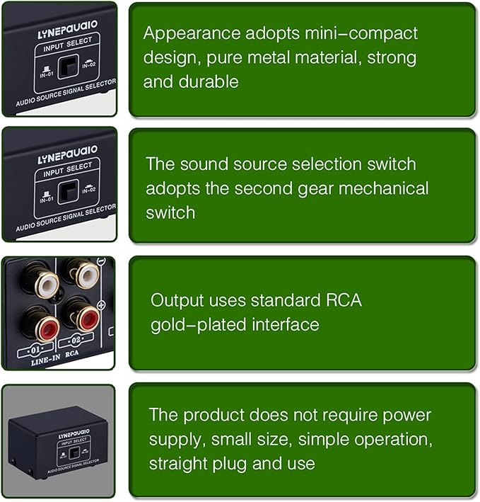 summina RCA Switch Audio Switcher RCA 2 in 1 Out / 1 in 2 Out A/B Switch Stereo Audio Splitter Box with No Distortion RCA Jack for Switching Between Computer Speakers and Headphones