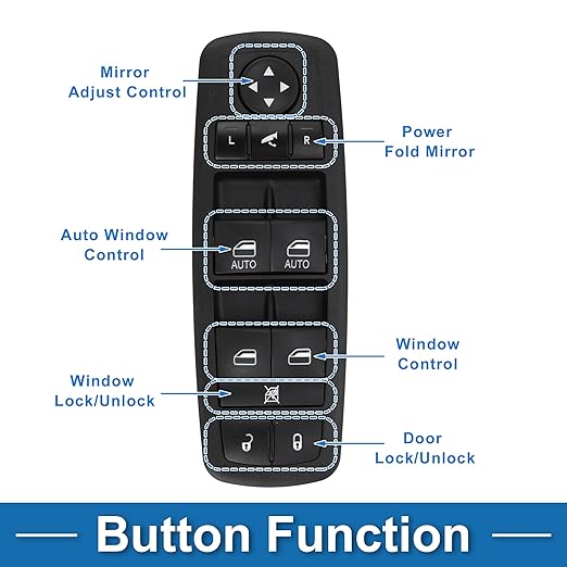 A ABSOPRO Power Window Switch No.68262252AC Front Left Driver Side Window Control Switch for Ram 1500 2500 3500 Black
