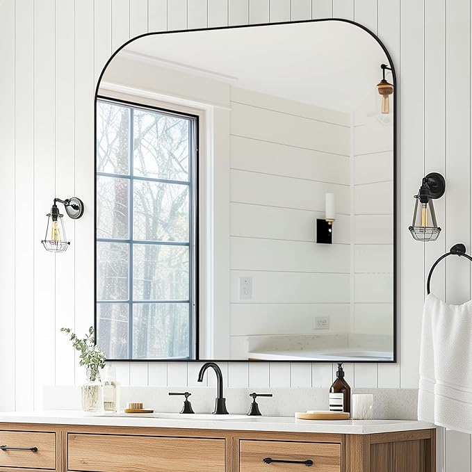 Bathroom Mirror, Wall Mirrors, Black Metal Framed Wall-Mounted Mirrors, Bathroom Vanity Mirror for Over Sink, Living Room, Bedroom, Entryway, 36x36 Inch, Black