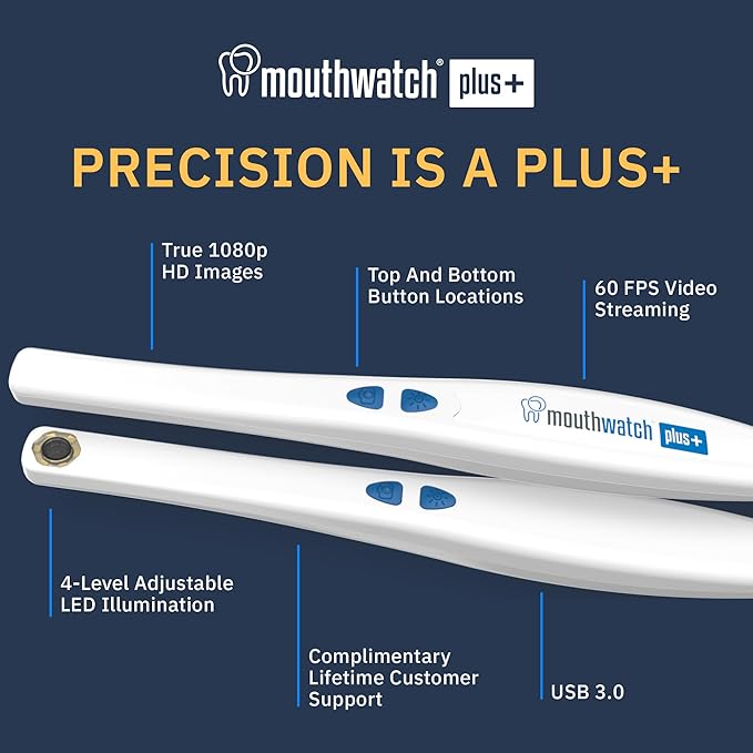 True 1080p HD Intraoral Camera, Show and Capture High-Resolution Images and Video in Over a Billion Color Shades. Seamless Integration with 50+ Dental Imaging Suites Guaranteed.